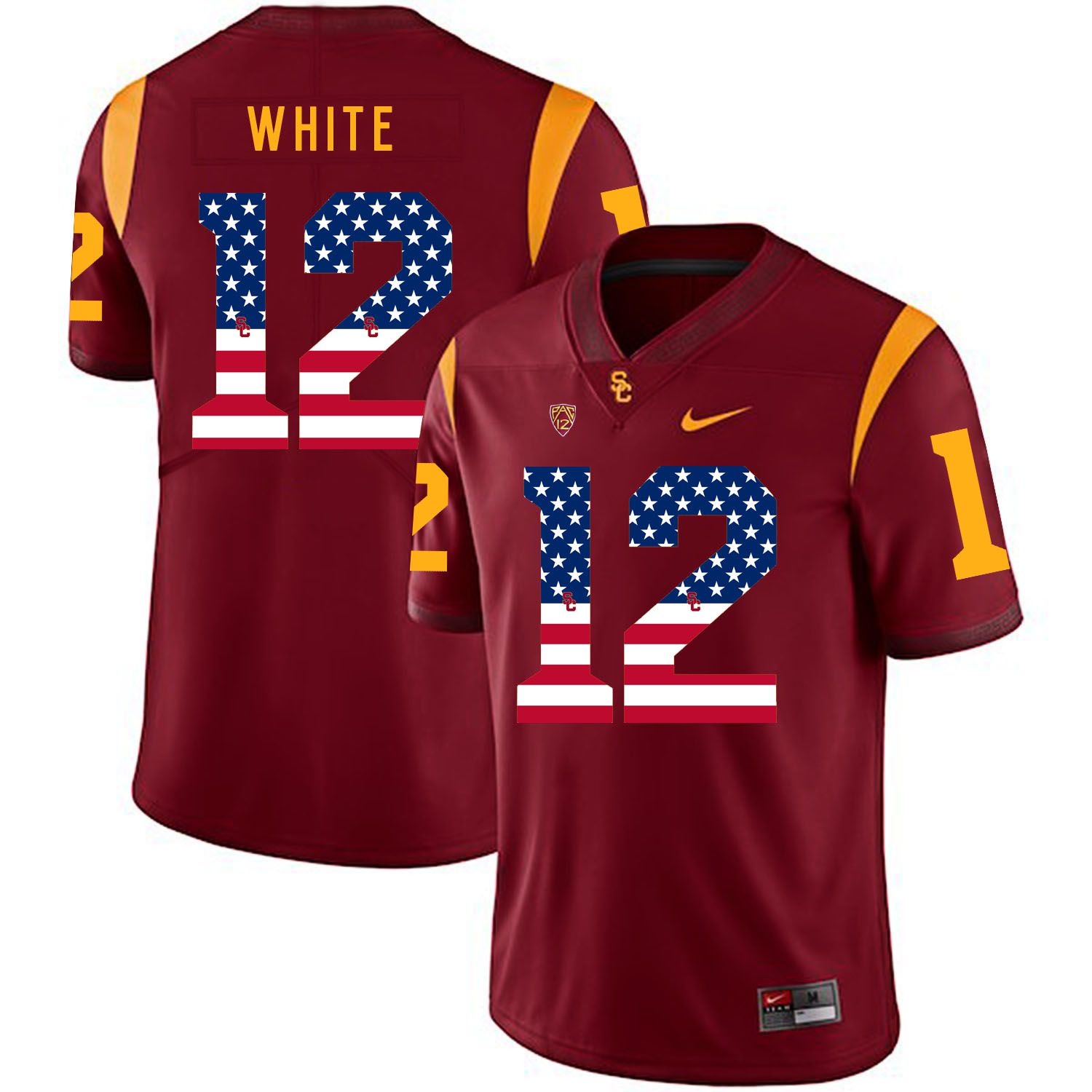 Men USC Trojans #12 White Red Flag Customized NCAA Jerseys->customized ncaa jersey->Custom Jersey